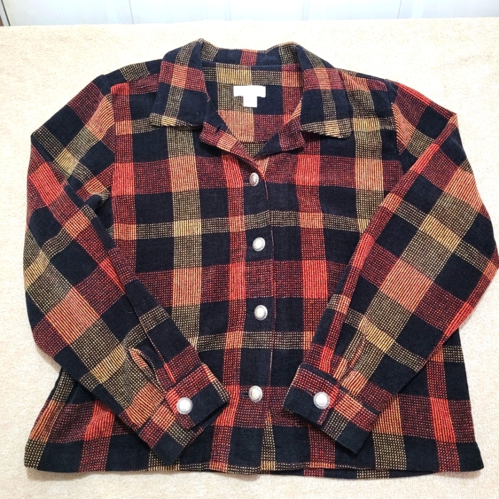 Christopher Banks‎ Jacket Women's Size L Plaid Collared Button Up Long Sleeves